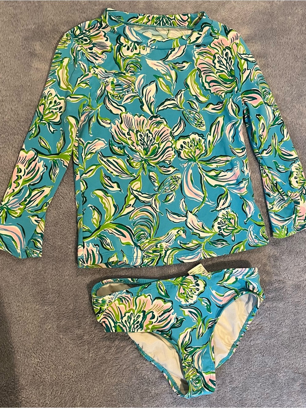 Lilly Pulitzer Teal Floral Long-Sleeve Kids Rashguard Set